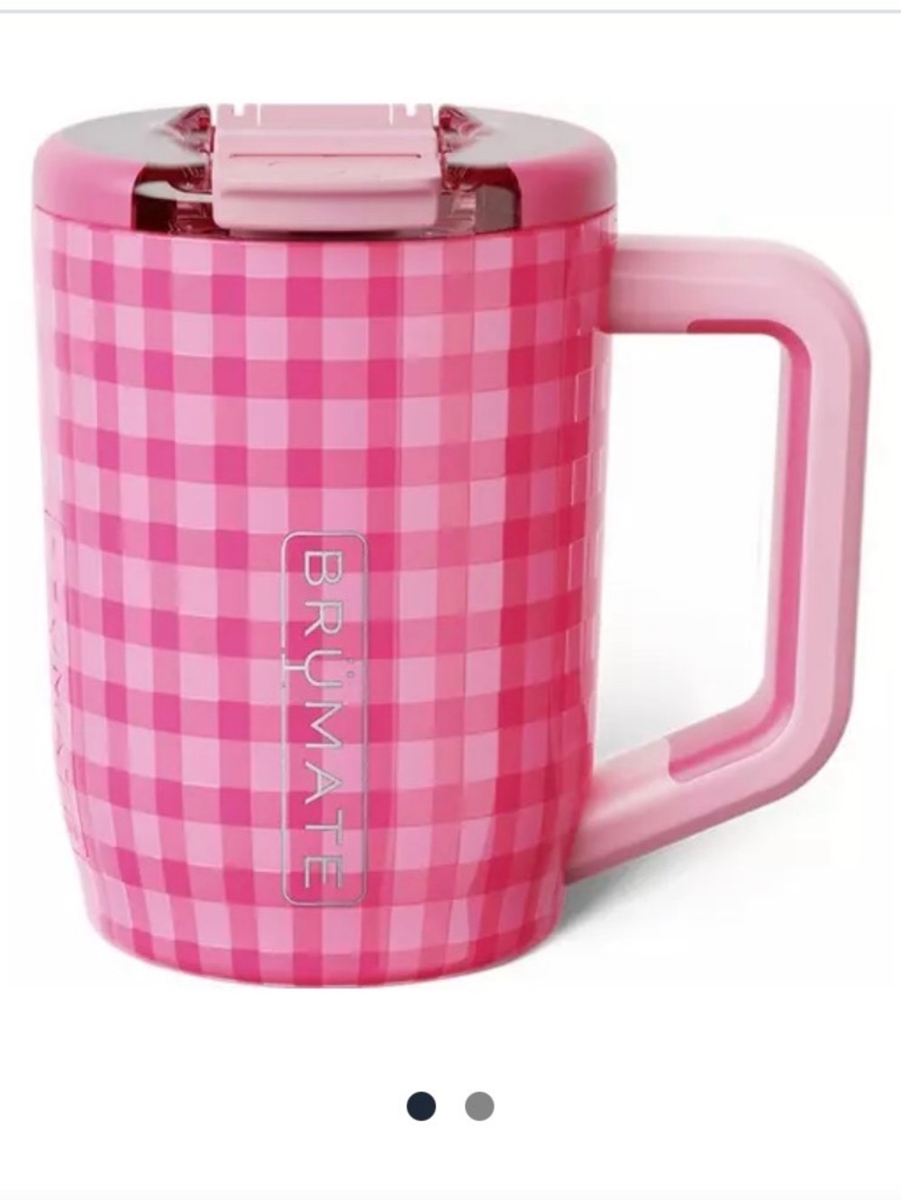 BrüMate Pink Gingham Travel Mug - Insulated Handle Mug